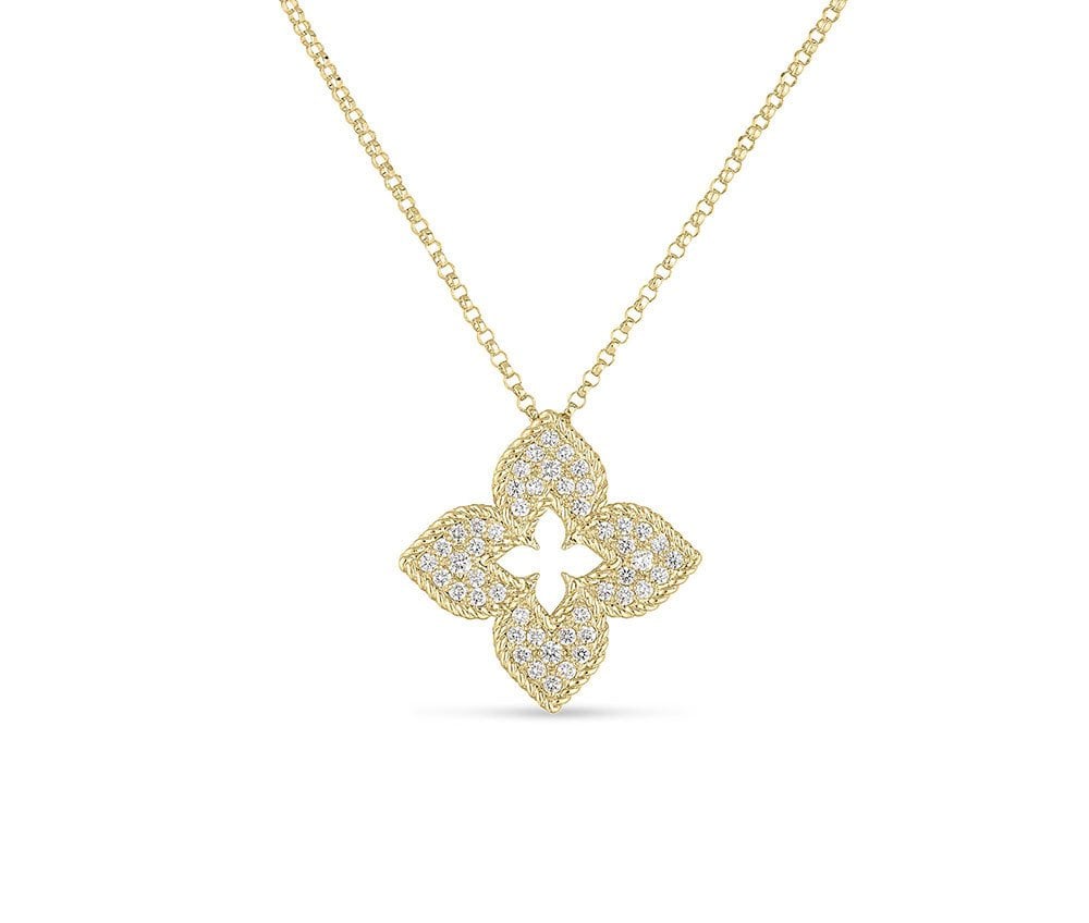 Roberto Coin “Venetian Princess” Diamond Flower 18K Yellow Gold Women's Pendant Necklace
