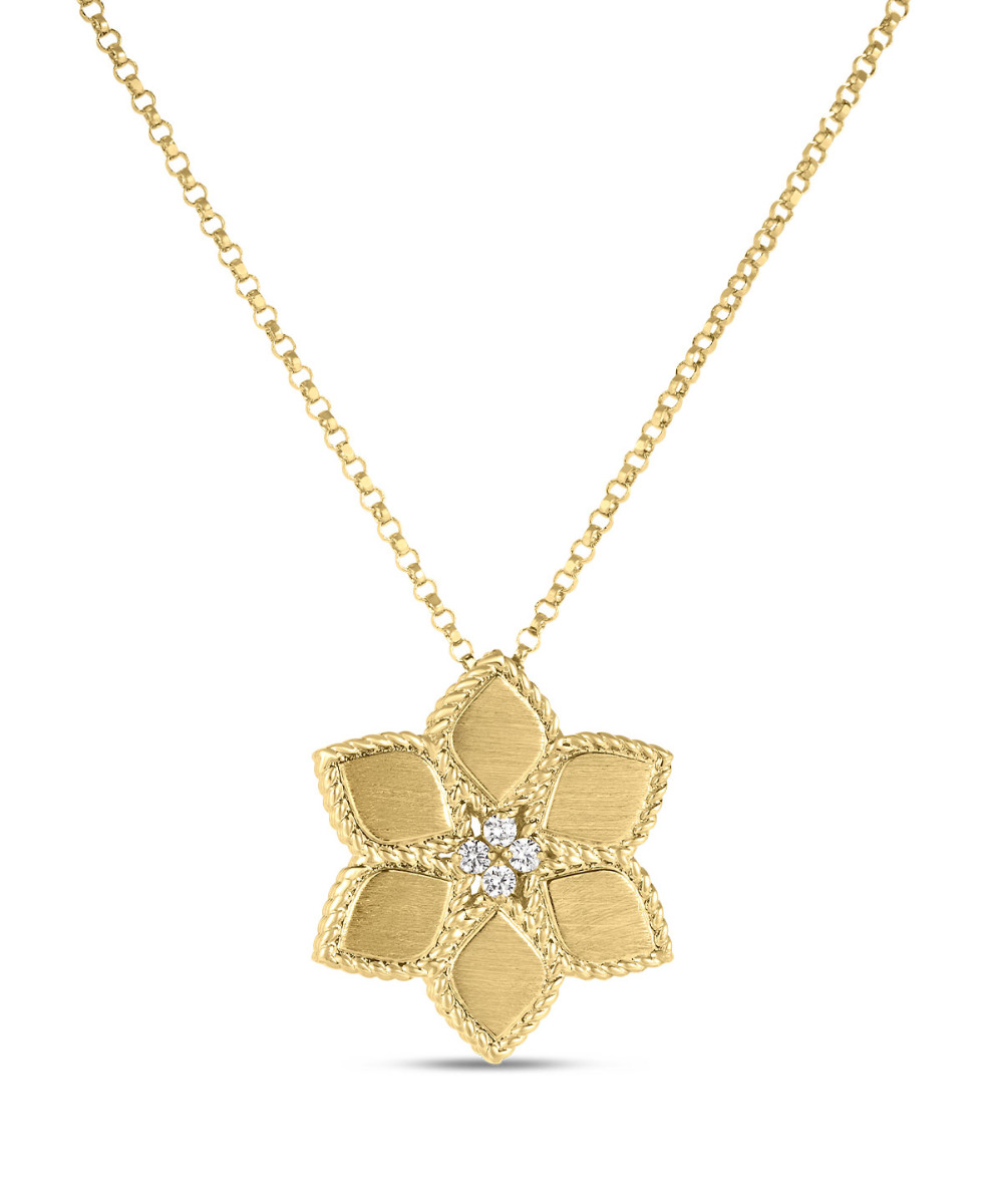 Roberto Coin “Vernazza” 18kt Yellow Gold Diamond Flower Pendant Necklace