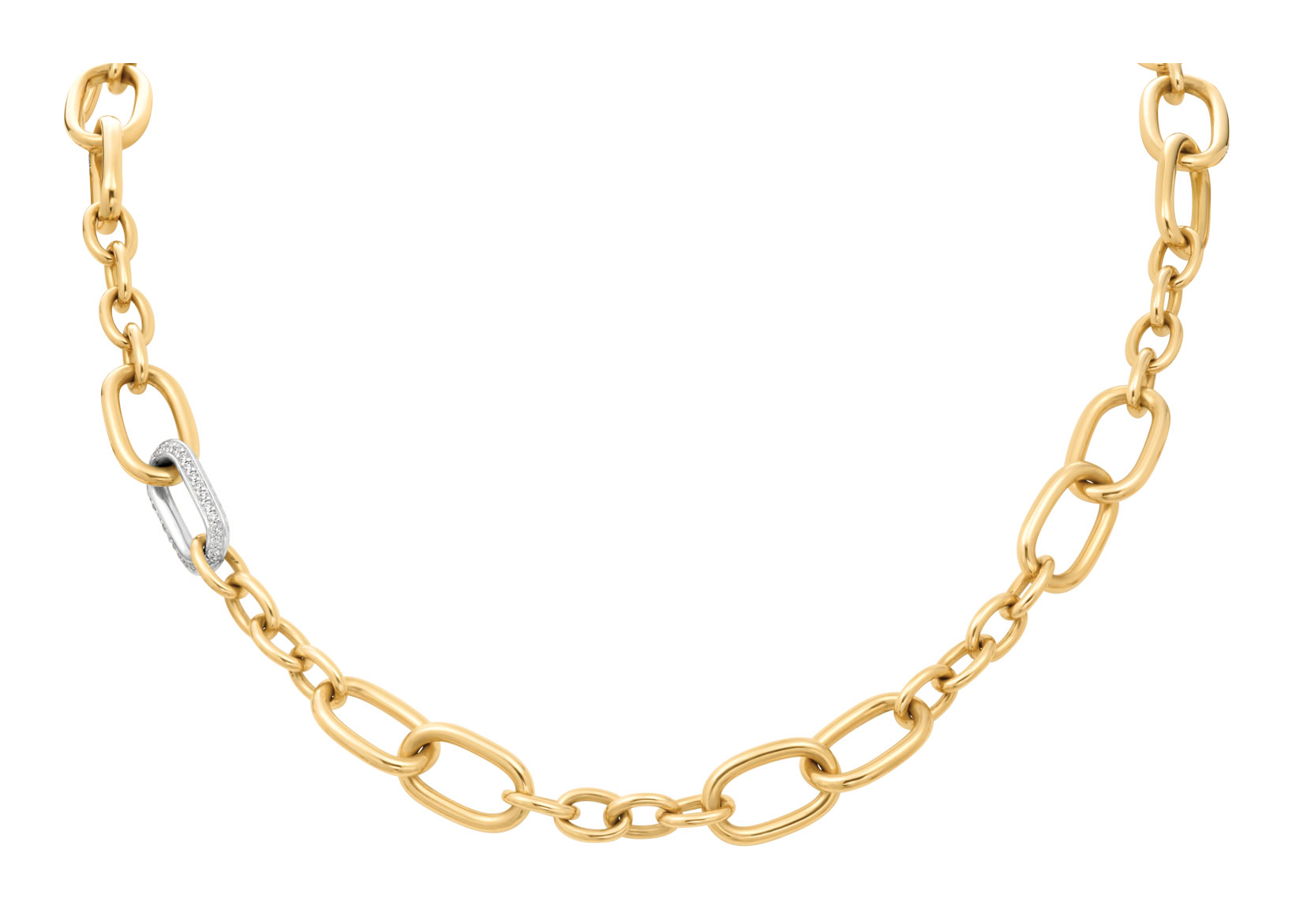 Diamond Oval Link Necklace 18K Yellow Gold