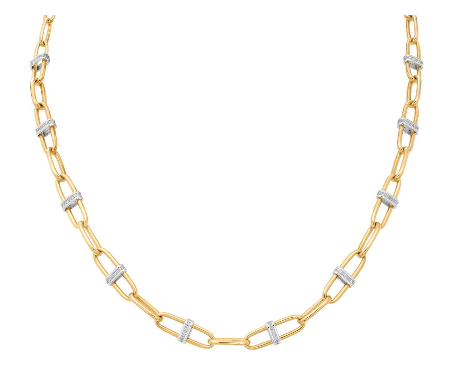 Diamond Oval Link Necklace 18K Yellow Gold