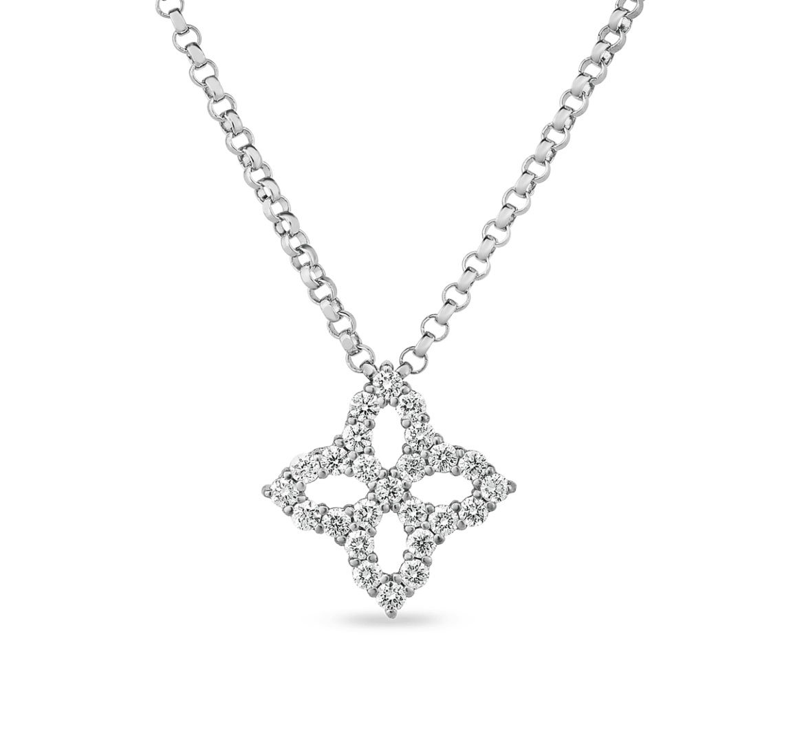 Roberto Coin "Princess Flower" 18kt White Gold Diamond Small Pendant Necklace
