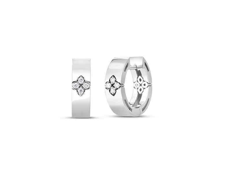 Roberto Coin “Verona" 18kt White Gold Diamond Small Hoop Earrings