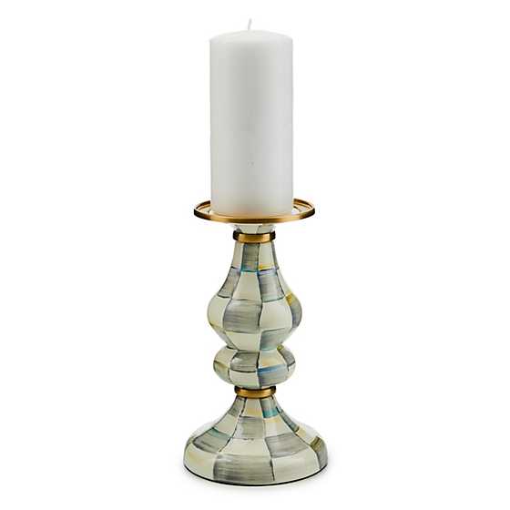 MacKenzie-Childs Sterling Check Enamel Pillar Candlestick - Medium