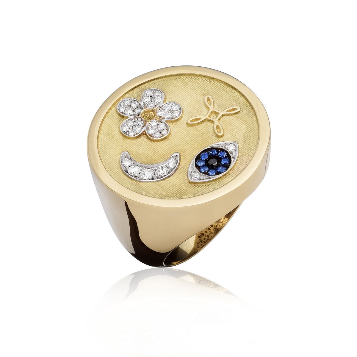 Pippo Perez 18kt Yellow Gold Round Daisy, Moon Fatima Eye Infinity Ring