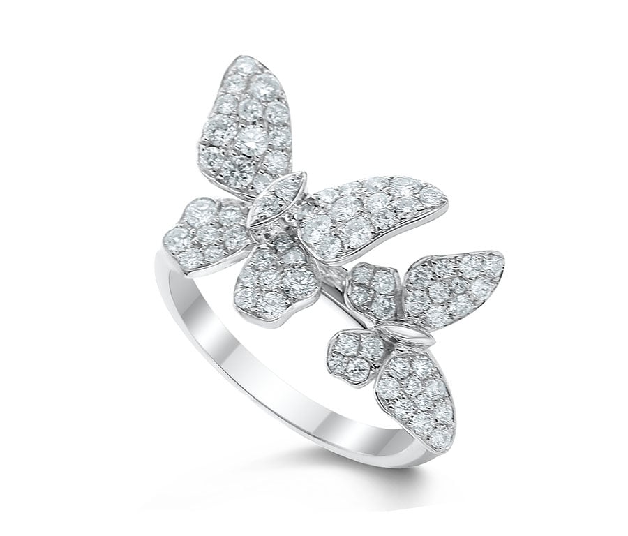 18kt White Gold Double Butterfly Diamond Women's Ring