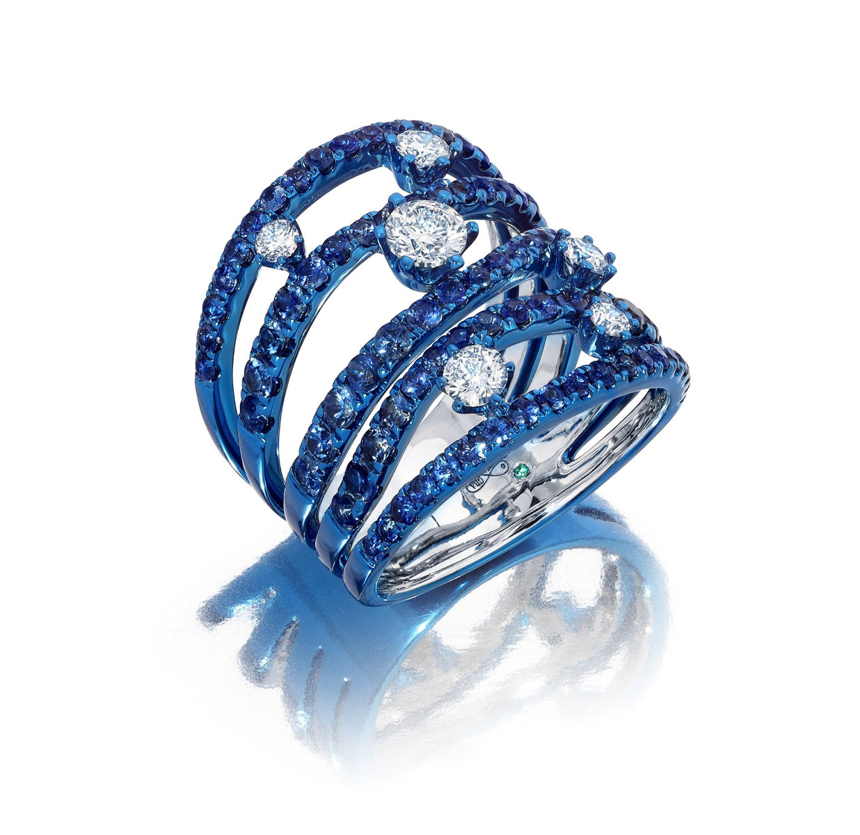 Blue Sapphire & Diamond Rio Cage Ring in 18kt White Gold