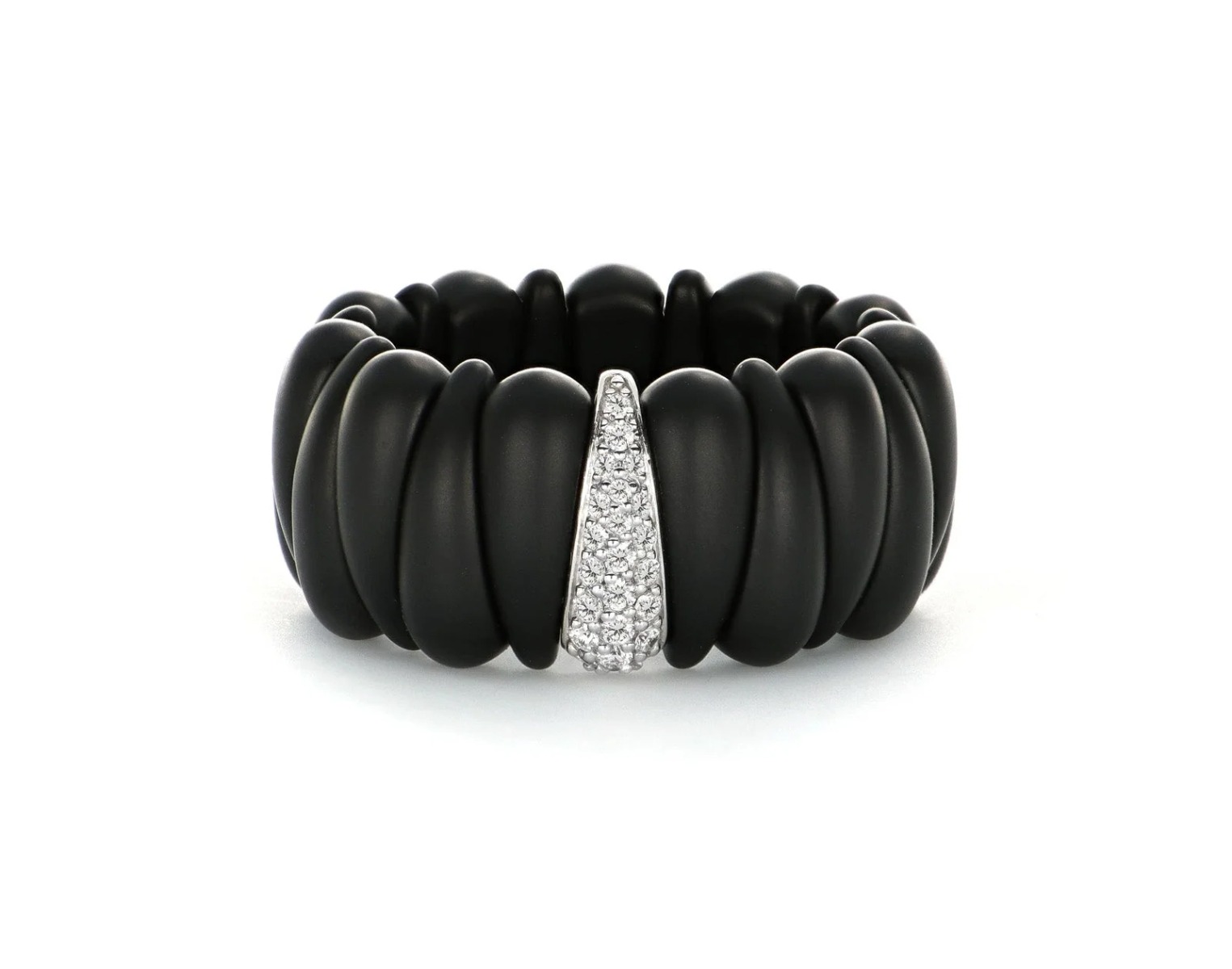 "Artiglio" Shiny Black Ceramic & Diamond 18kt White Gold Stretch Ring