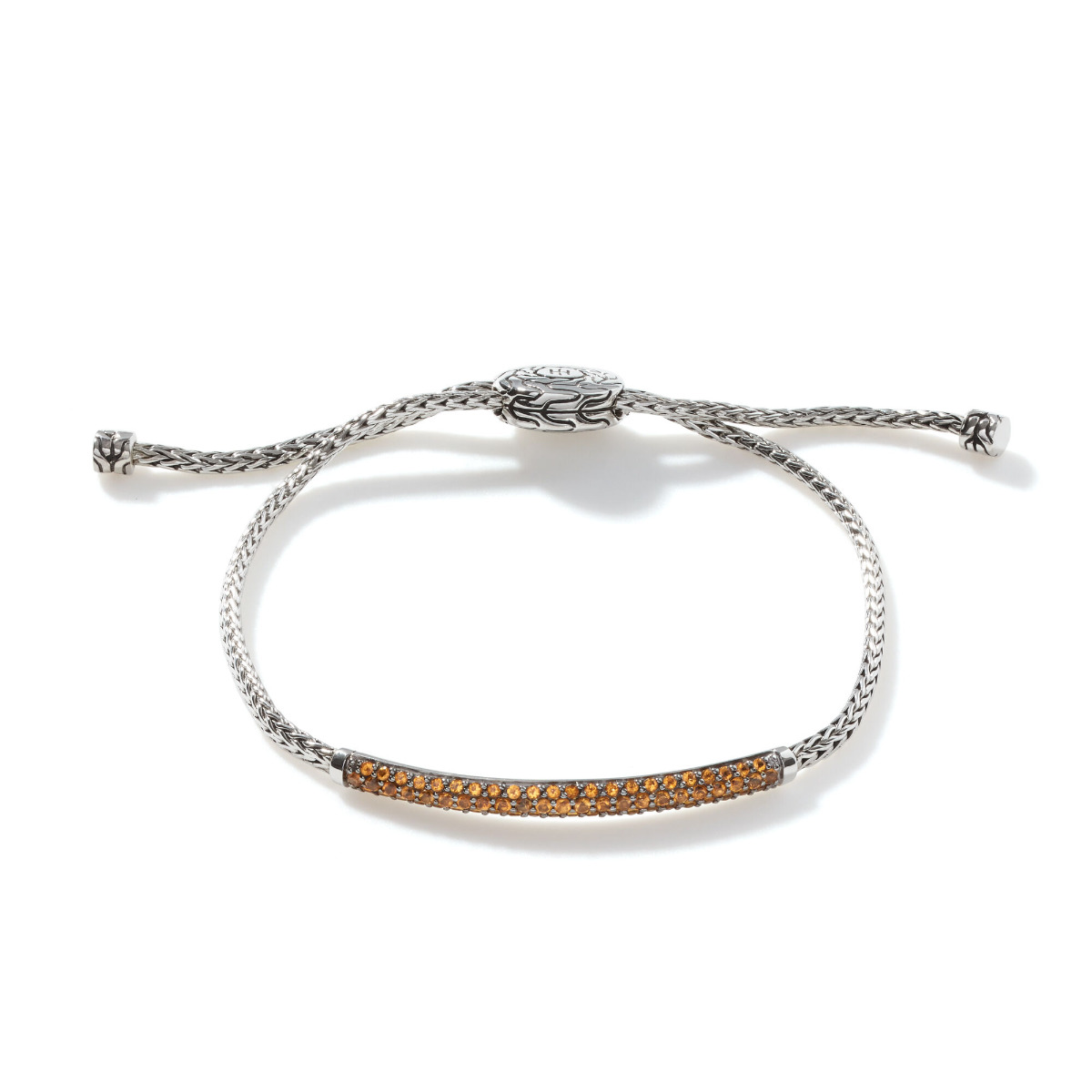 John Hardy "Classic Chain" sterling silver adjustable pull-through station bracelet featuring a citrine bar