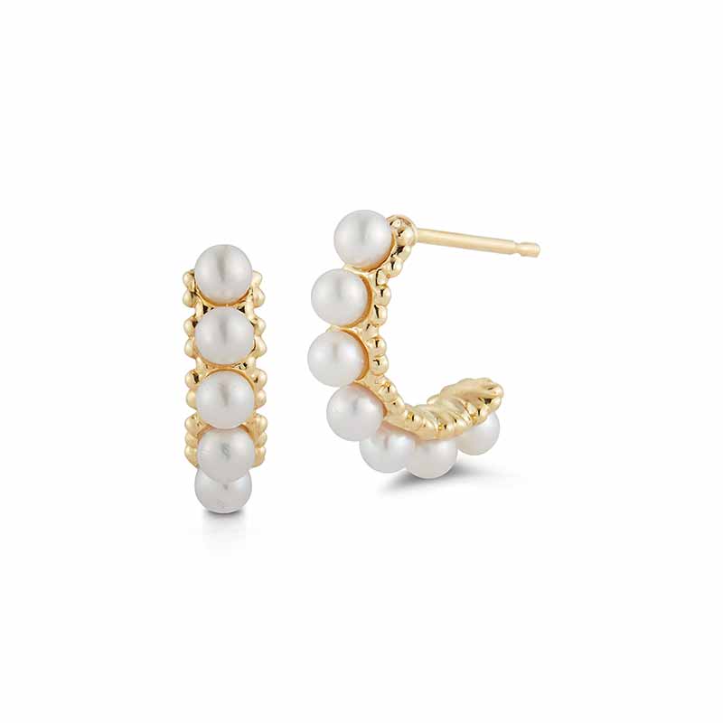 Barbela Design Mini Pearl 14kt Yellow Gold Hoops