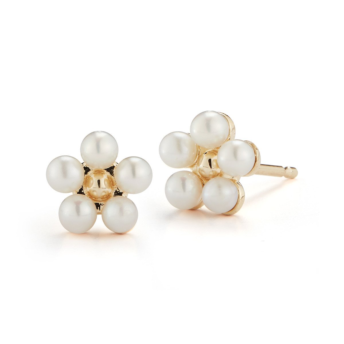 Barbela Design Mini Pearl Flower 14kt Yellow Gold Earrings 