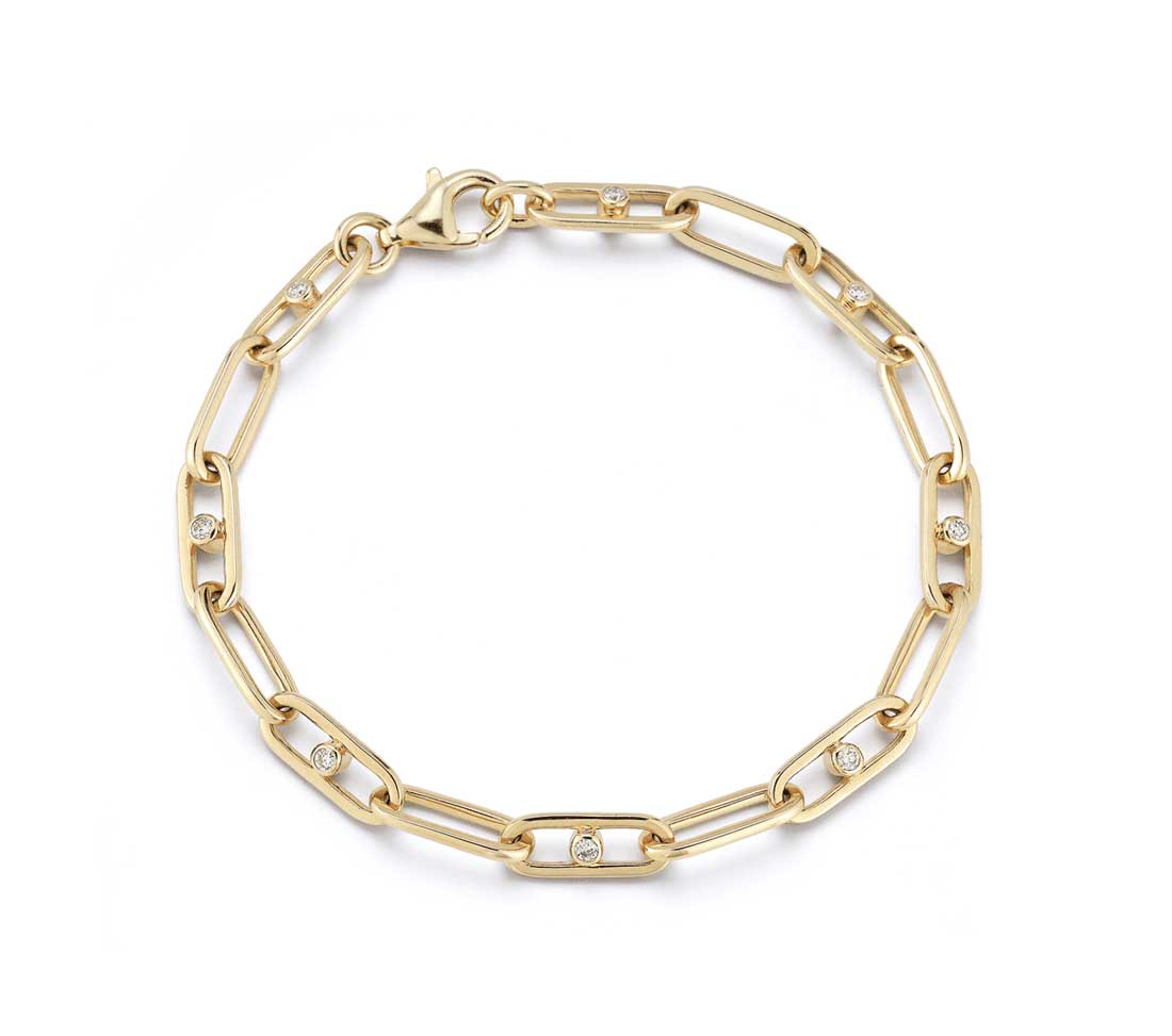Beny Sofer 14kt Two Tone Paperclip Gold Link Bracelet with Diamonds