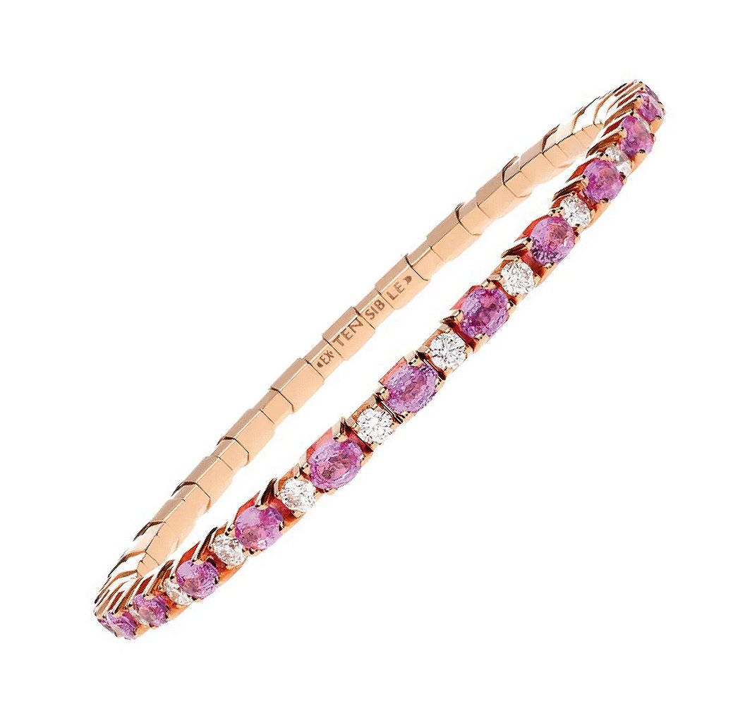 Roberto Demeglio "Extensible" Pink Sapphire & Diamond 18kt Rose Gold Stretch Bracelet