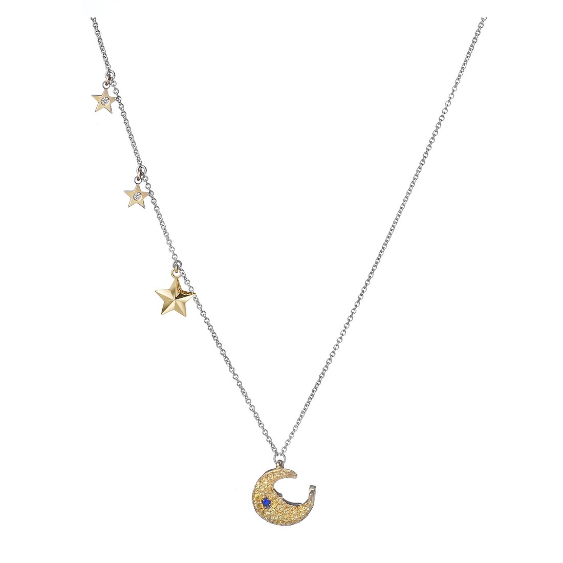Pippo Perez Diamond and Sapphire Star And Moon Necklace