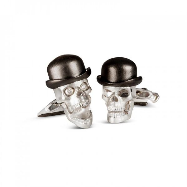 Skull Cufflinks with Bowler Hat and Umbrella