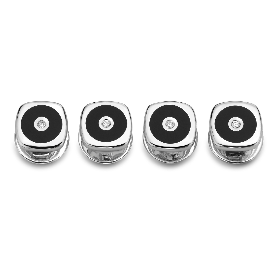 Sterling Silver Stud Set With Onyx And Diamond 