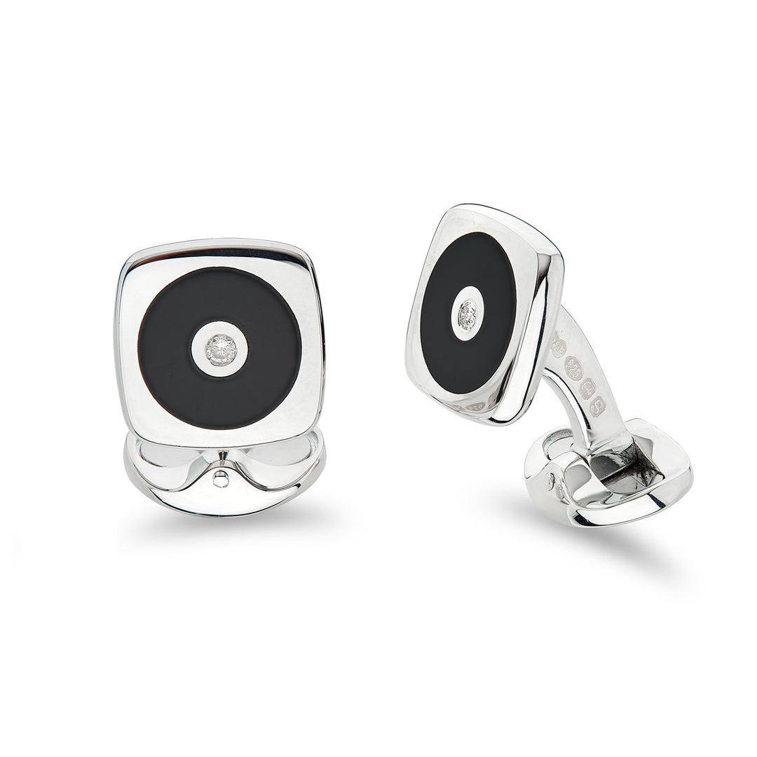 Sterling Silver Cufflinks With Onyx And Diamond 