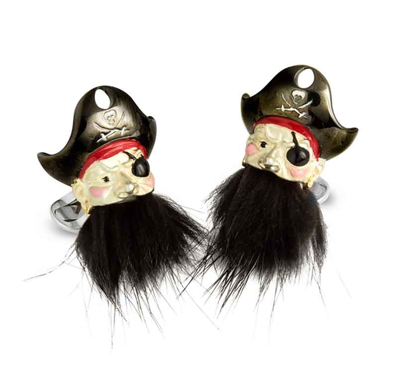 Deakin & Francis Sterling Silver Pirate Cufflinks with Hairy Black Beard