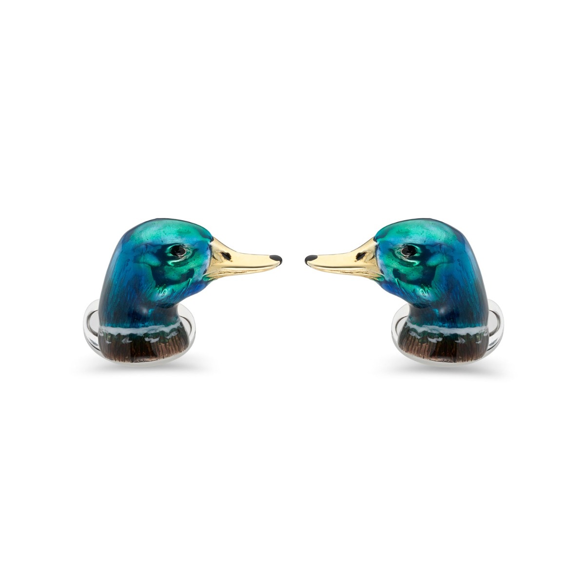 Silver Enamel Duck Cufflinks