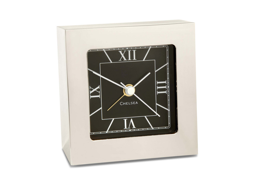 Chelsea Clock Square Desk Alarm Clock in Nickel
