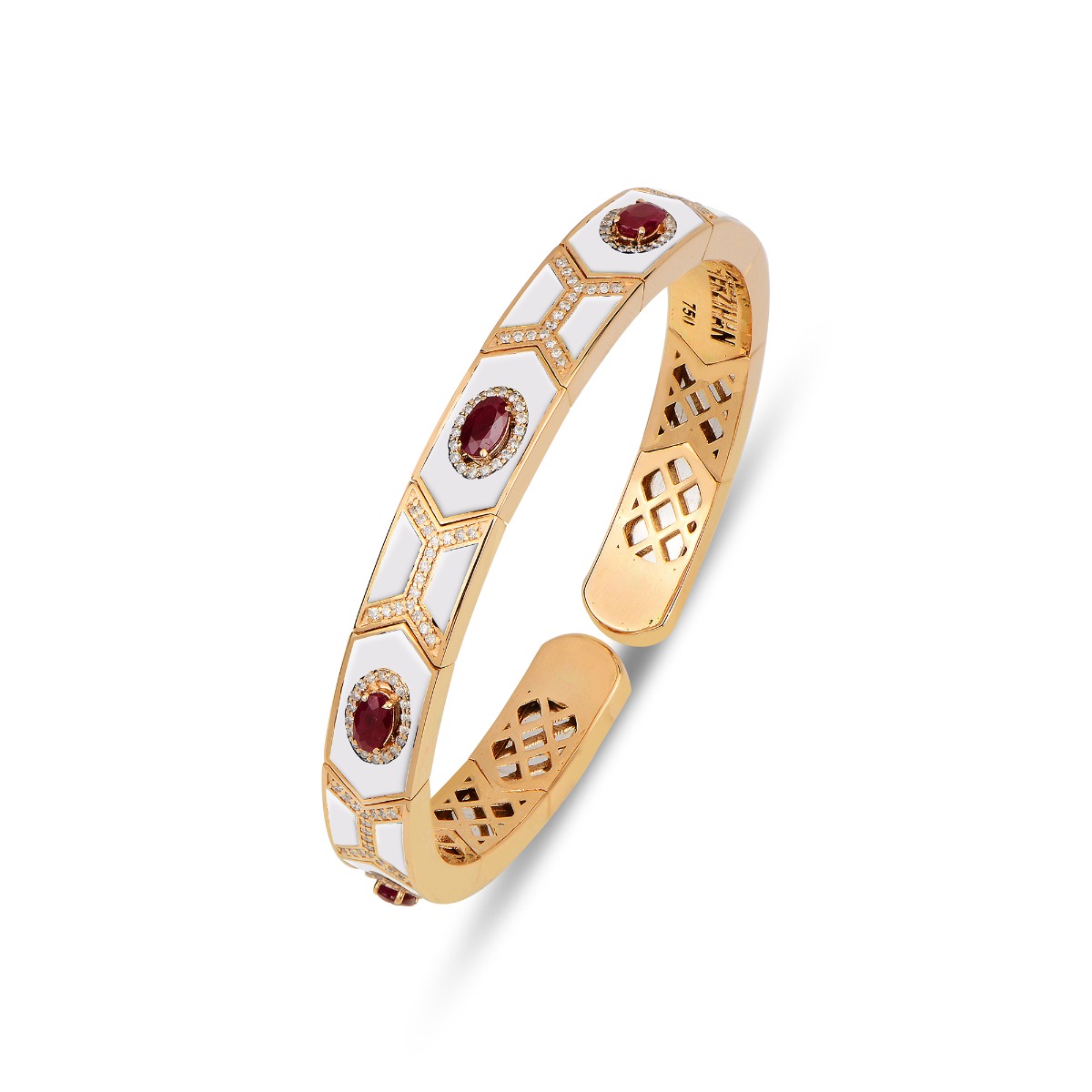 Terzihan  Diamond & Ruby Shield Bangle Bracelet in 18K Rose Gold