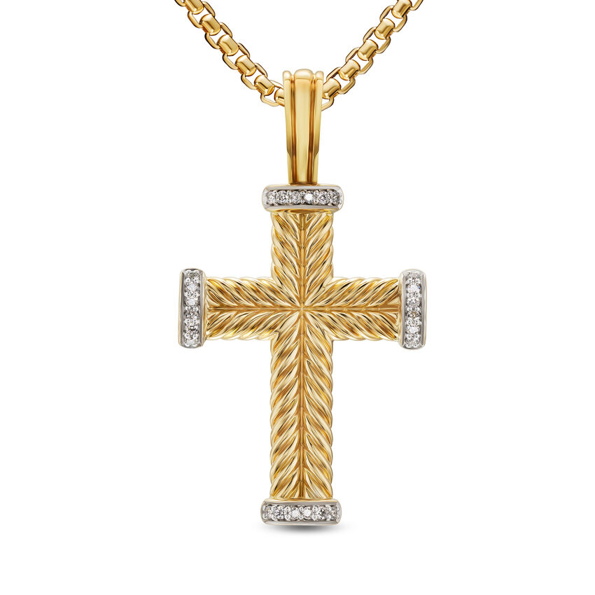 David Yurman Chevron Cross Pendant in 18K Yellow Gold with Diamonds