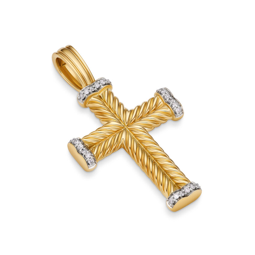 Chevron Cross Pendant in 18kt Yellow Gold with Diamonds
