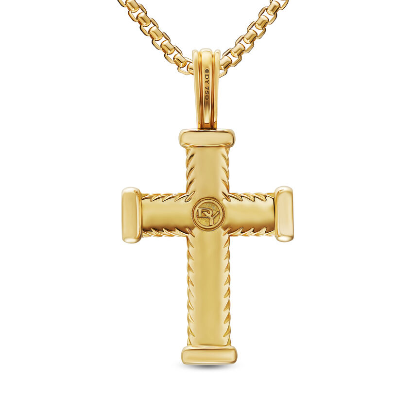 Chevron Cross Pendant in 18kt Yellow Gold with Diamonds
