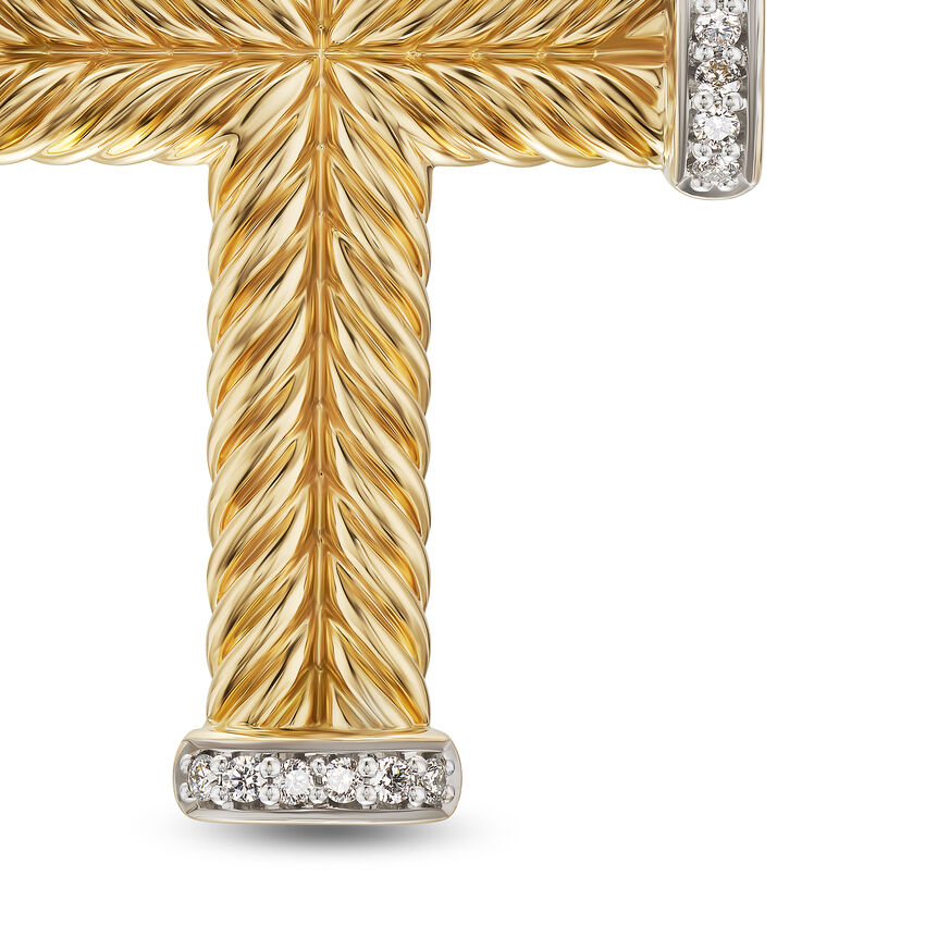 Chevron Cross Pendant in 18kt Yellow Gold with Diamonds