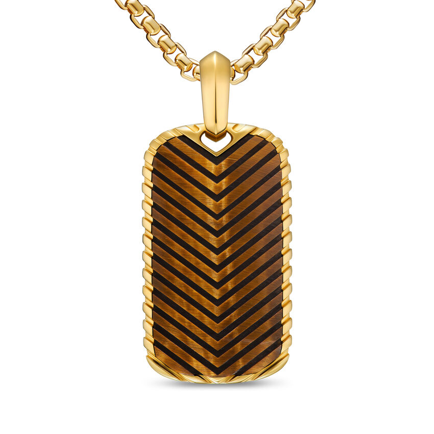 Chevron Tag in 18kt Yellow Gold with Tiger's Eye