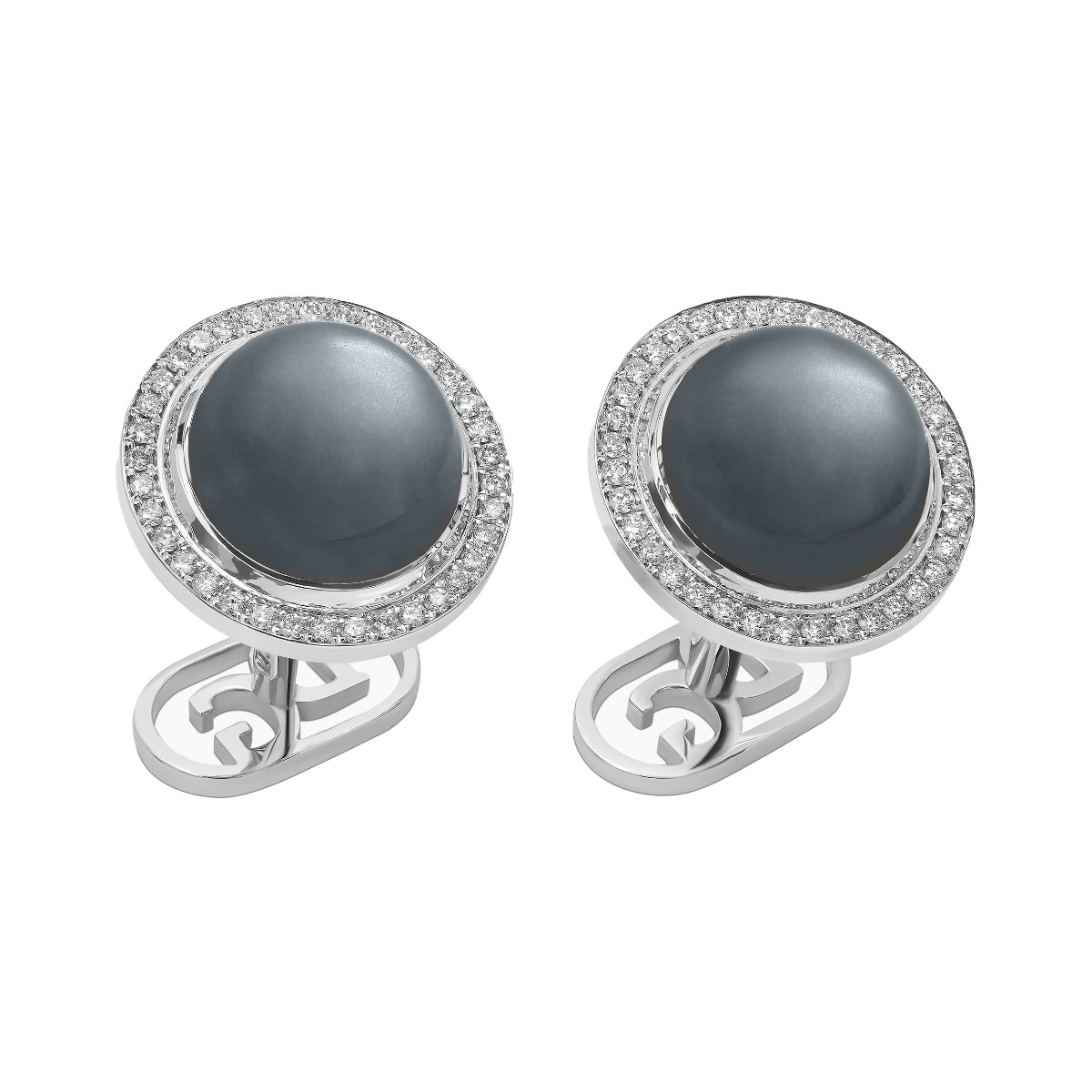 "Grey Moon" Diamond Cufflinks in 18kt White Gold