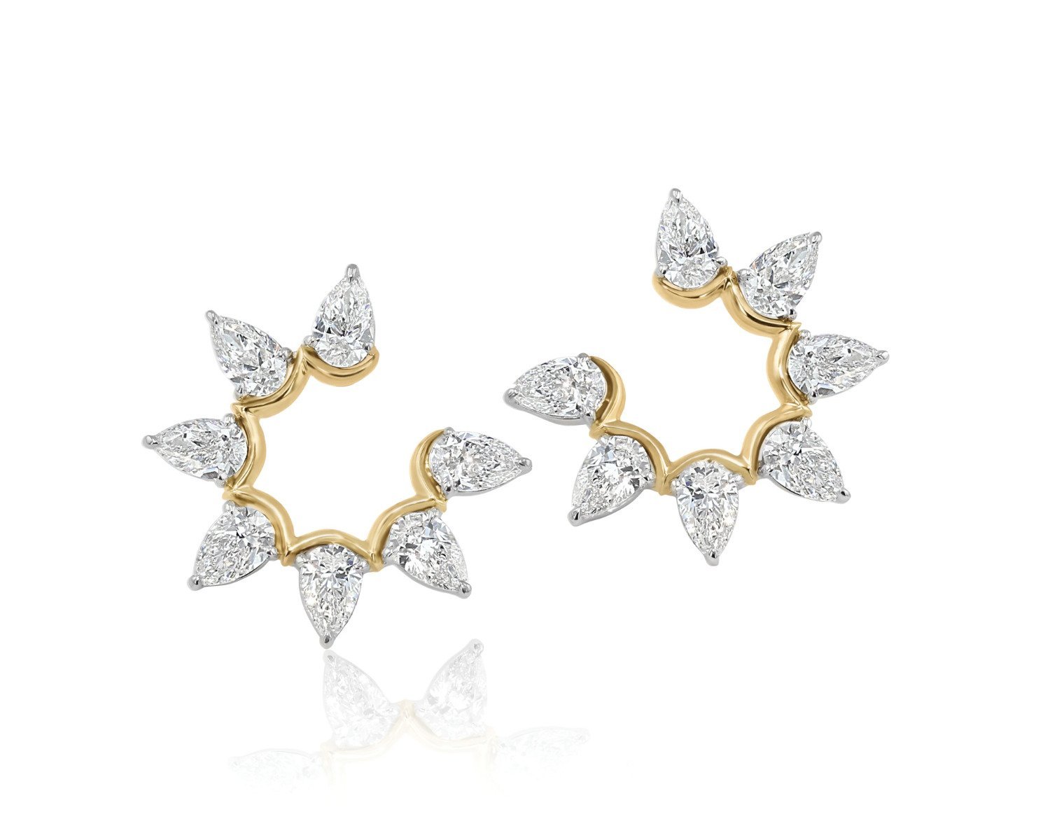 Phillips House "Affair" 18kt Yellow Gold & Platinum Pear Diamond Fan Earrings