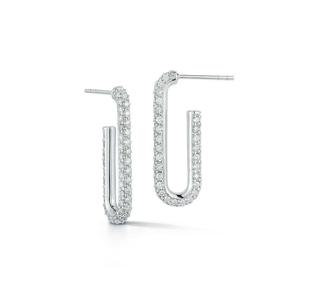 “Saxon” 18kt White Gold Diamond Chain Link Drop Earrings