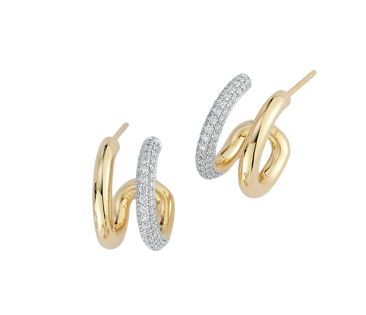 “Morrell” 18kt Yellow Gold Elongated Link Small Hoop Earrings
