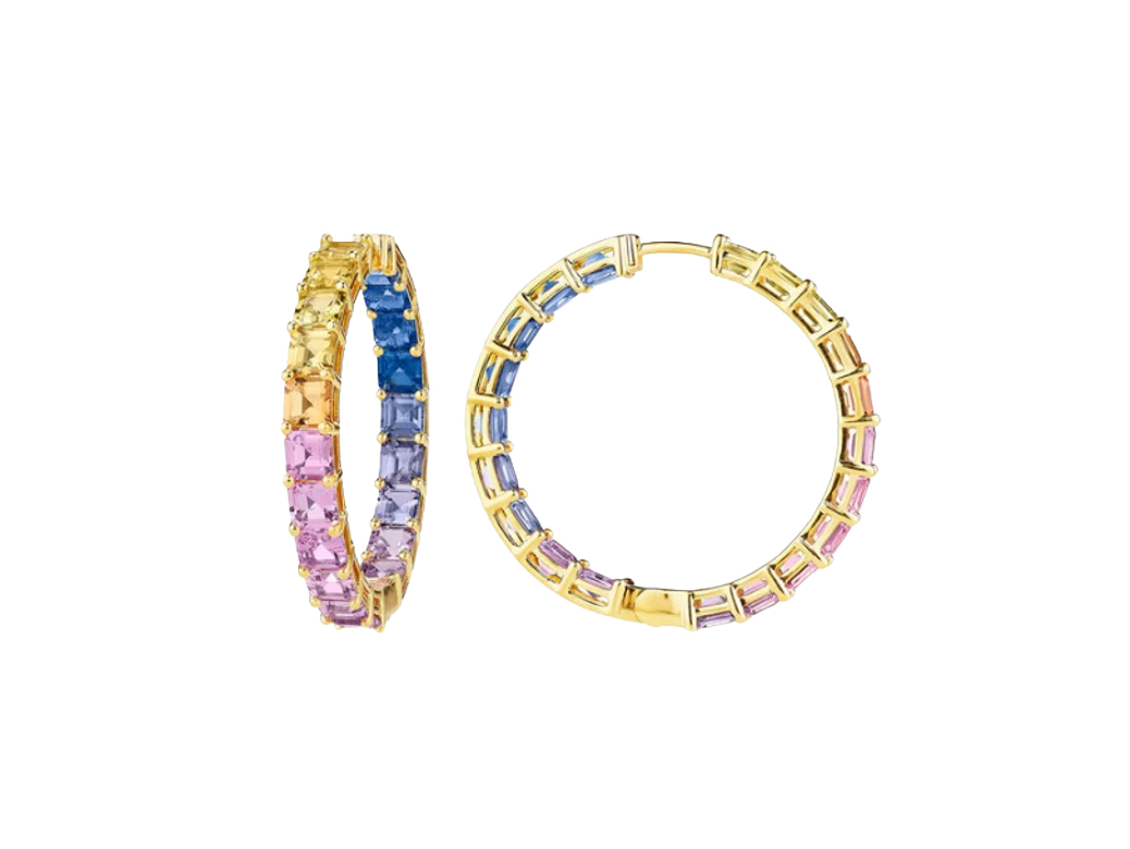 "Watercolor" Rainbow Sapphire Hoop Earrings in 18kt Yellow Gold