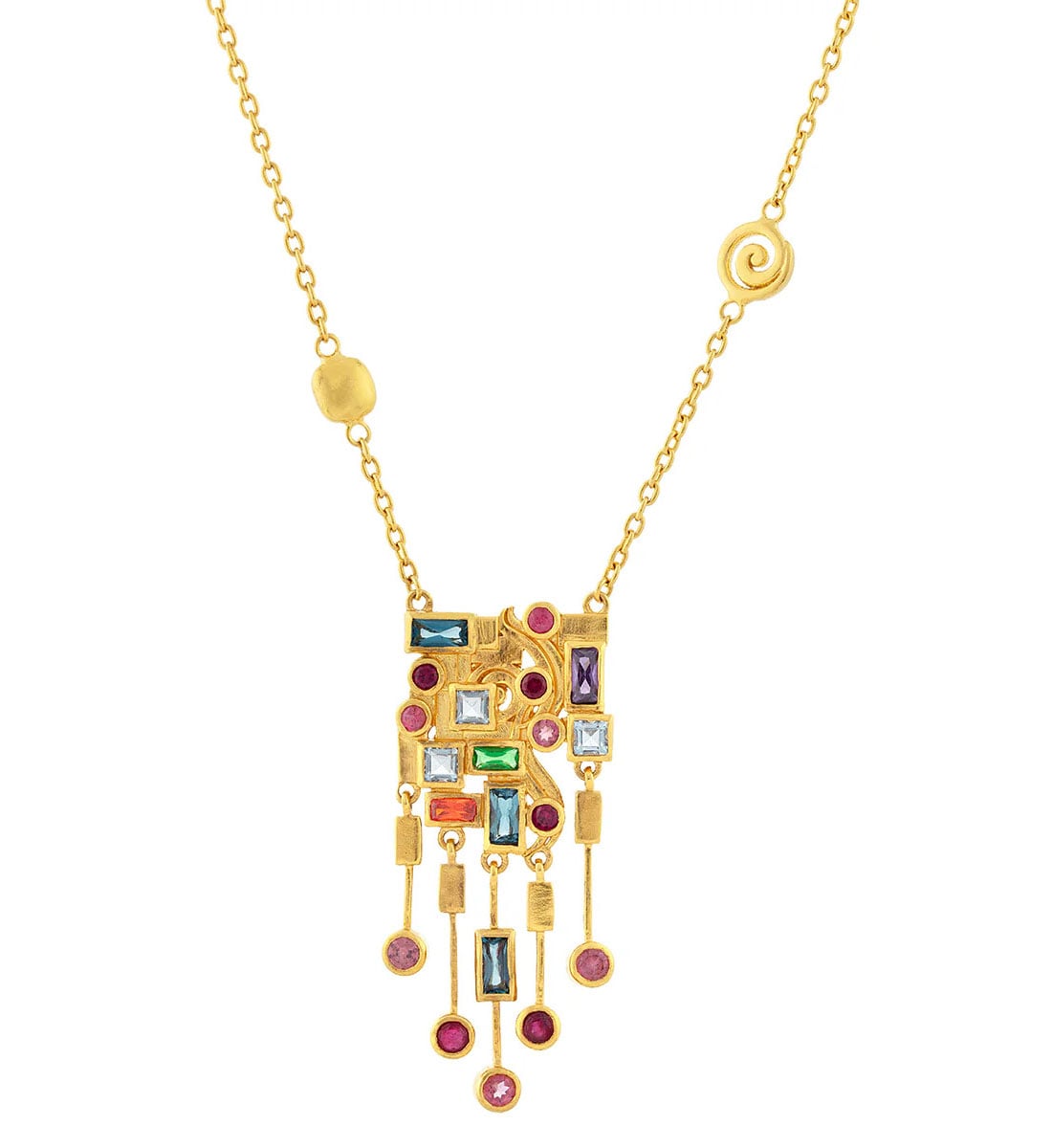 "Embrace" Mixed Stones Pendant Necklace, Large with Drops
