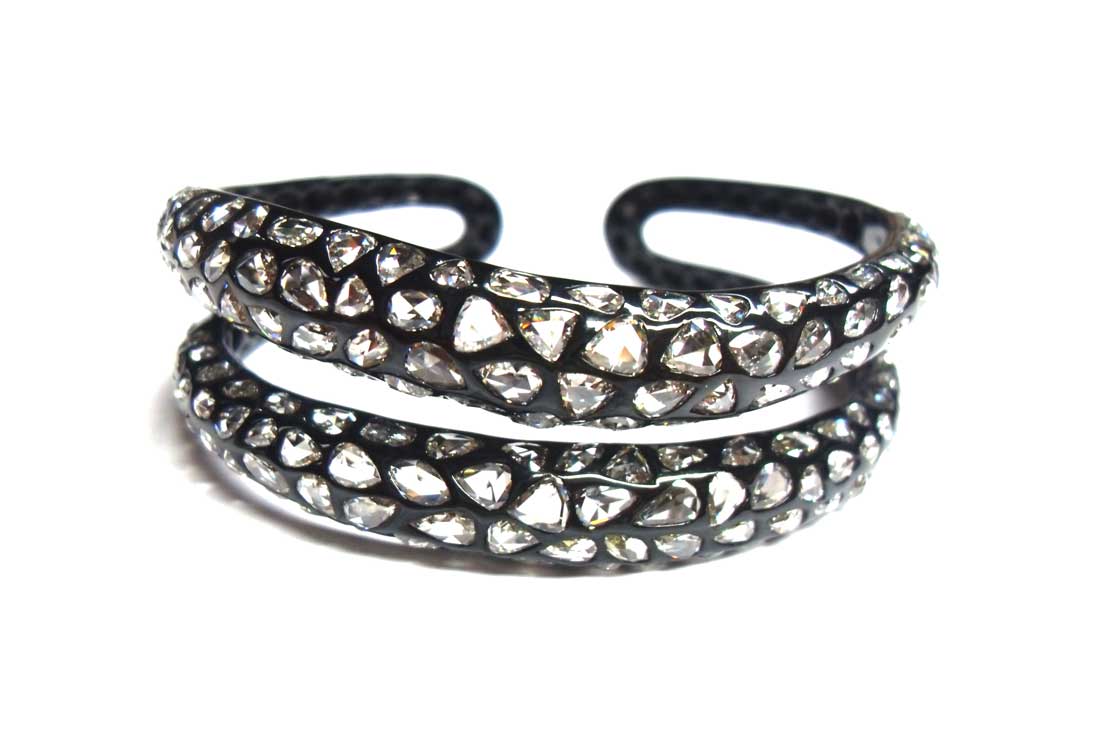 "Diamond Inlay" Diamond Cuff Bracelet in 18kt Blackened Yellow Gold