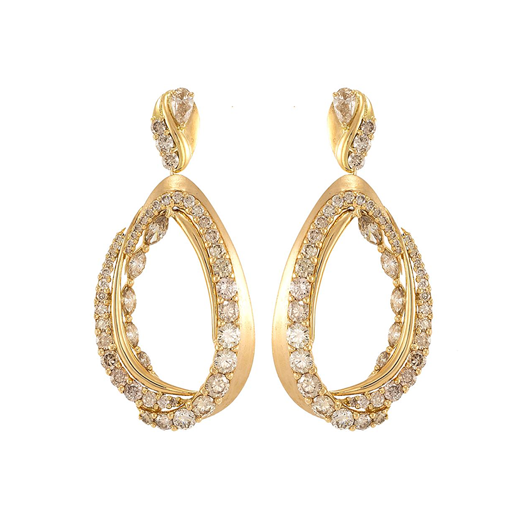 Brown Diamond Drop Earrings in 18kt Yellow Gold