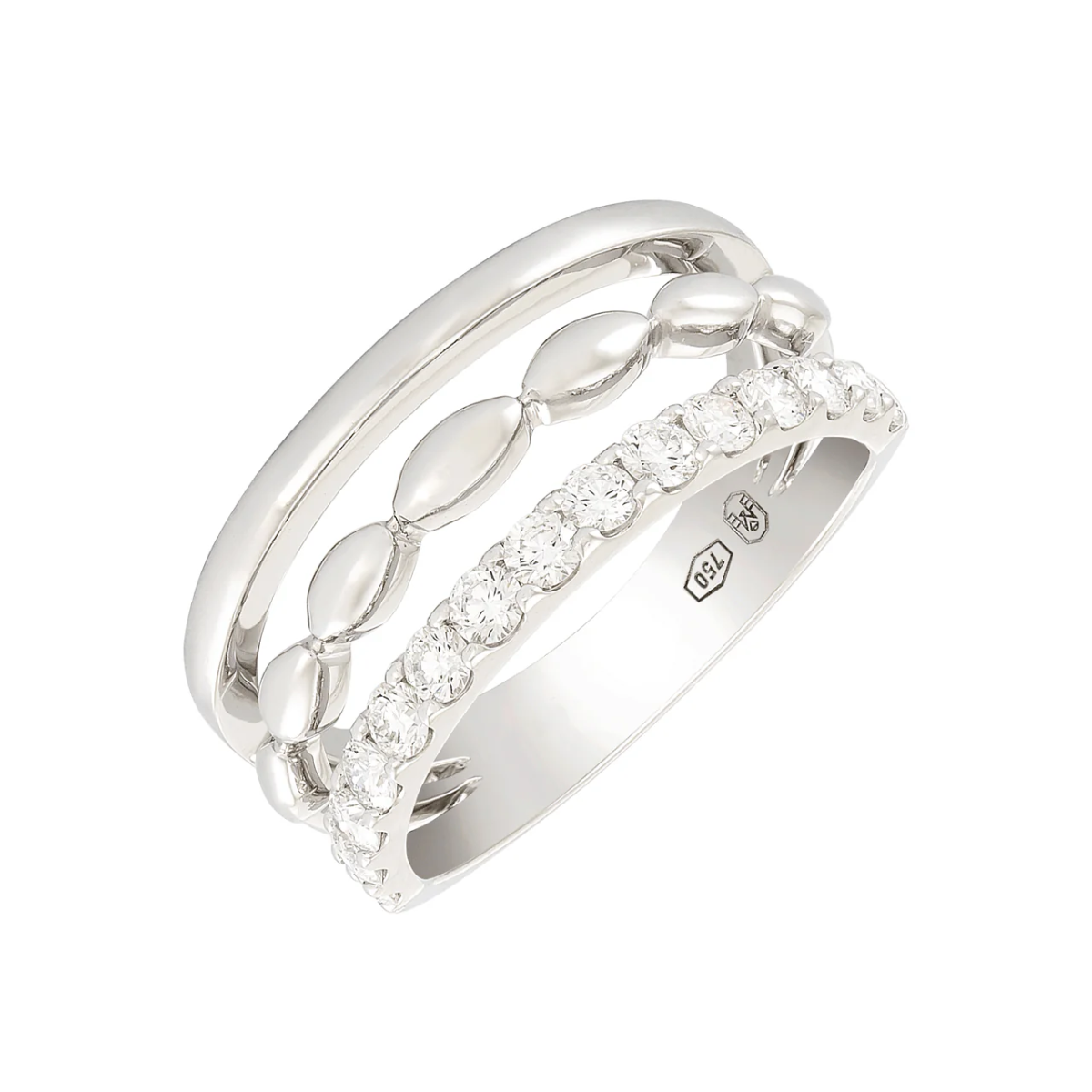 Diamond Three Row Ring in 18kt White Gold