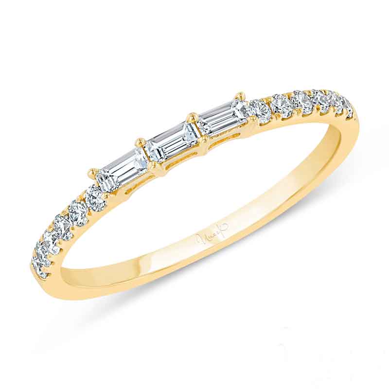 "Ashcroft" Baguette and Round Diamond Stacking Ring in 14K Yellow Gold