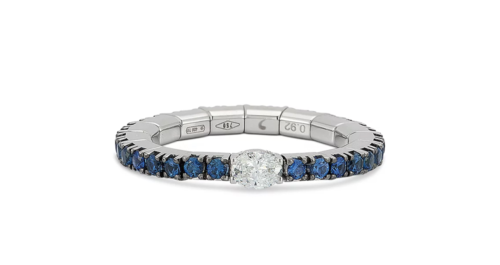 "Extensible" White & Blue Sapphire & Diamond 18kt White Gold Stretch Ring