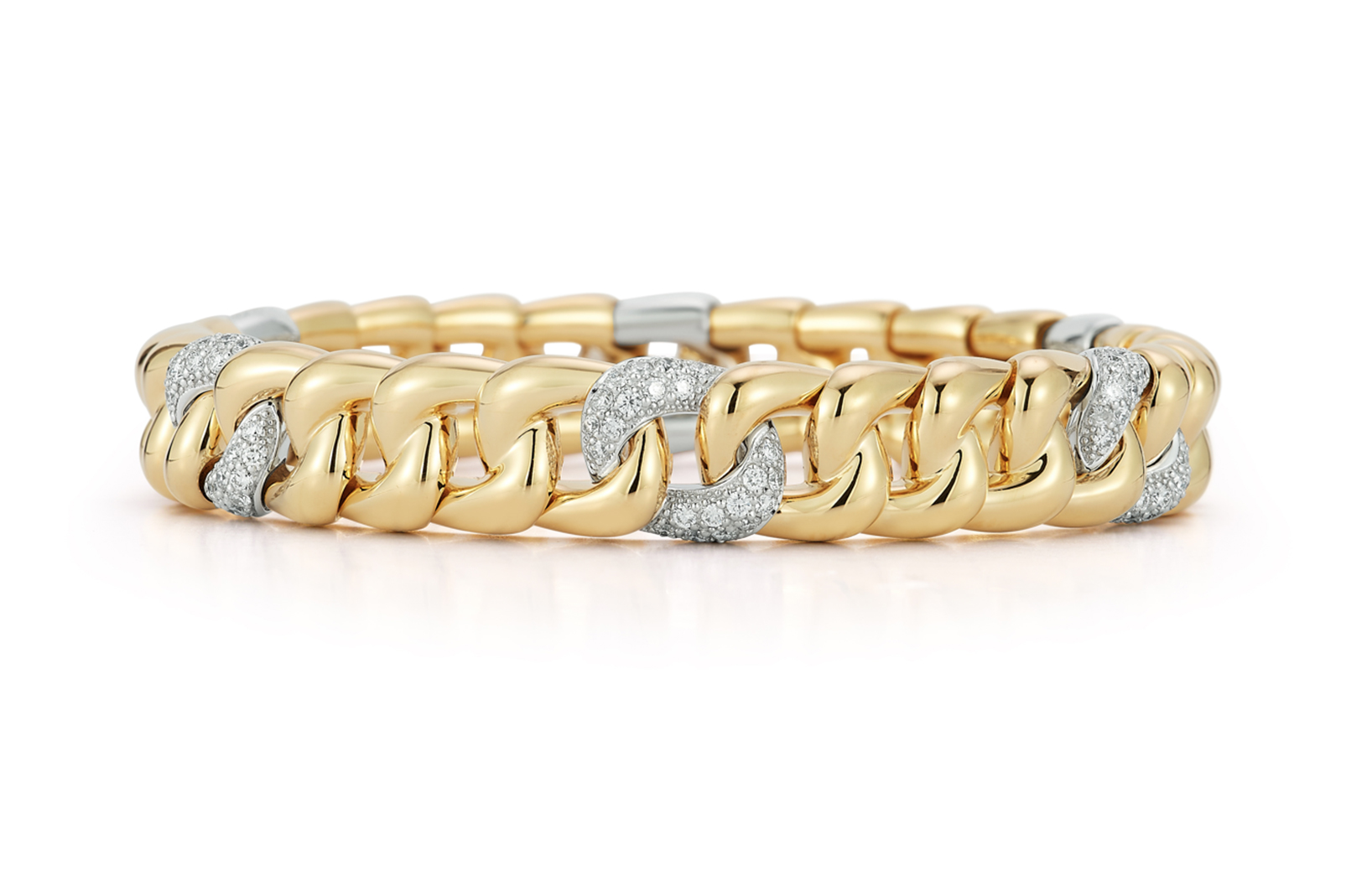 18kt Yellow Gold Small Groumette Diamond Link Stretch Bracelet