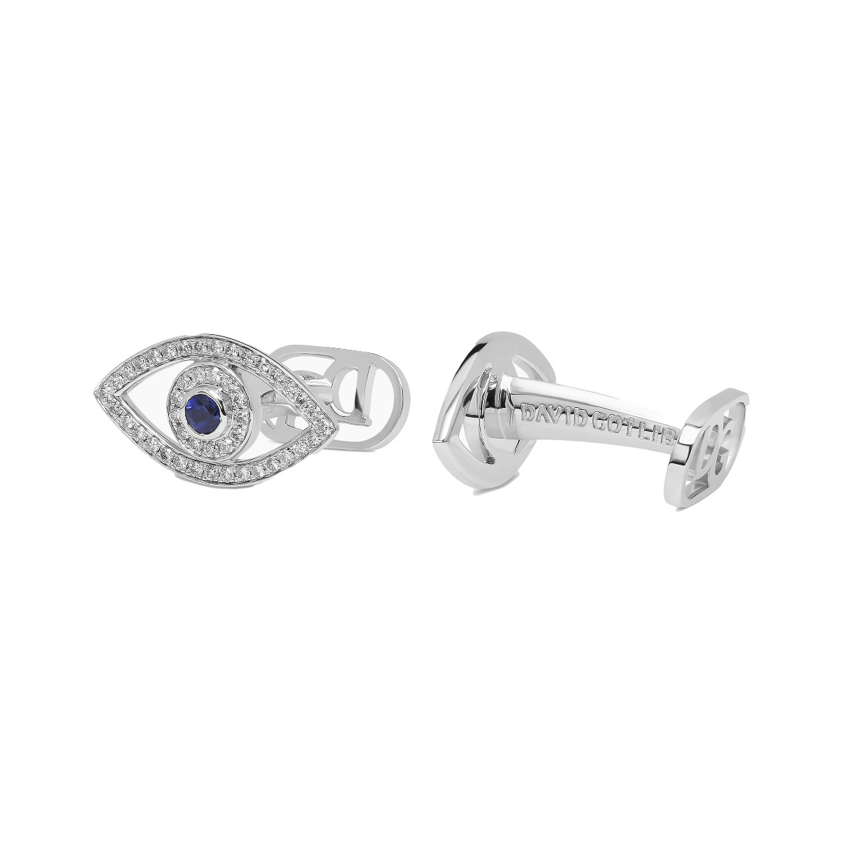 "Lucky Eye" Diamond & Sapphire Cufflinks in 18kt White Gold