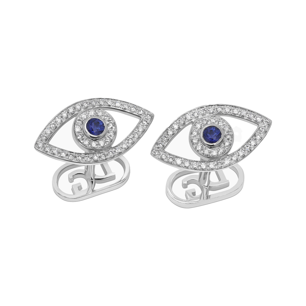 "Lucky Eye" Diamond & Sapphire Cufflinks in 18kt White Gold