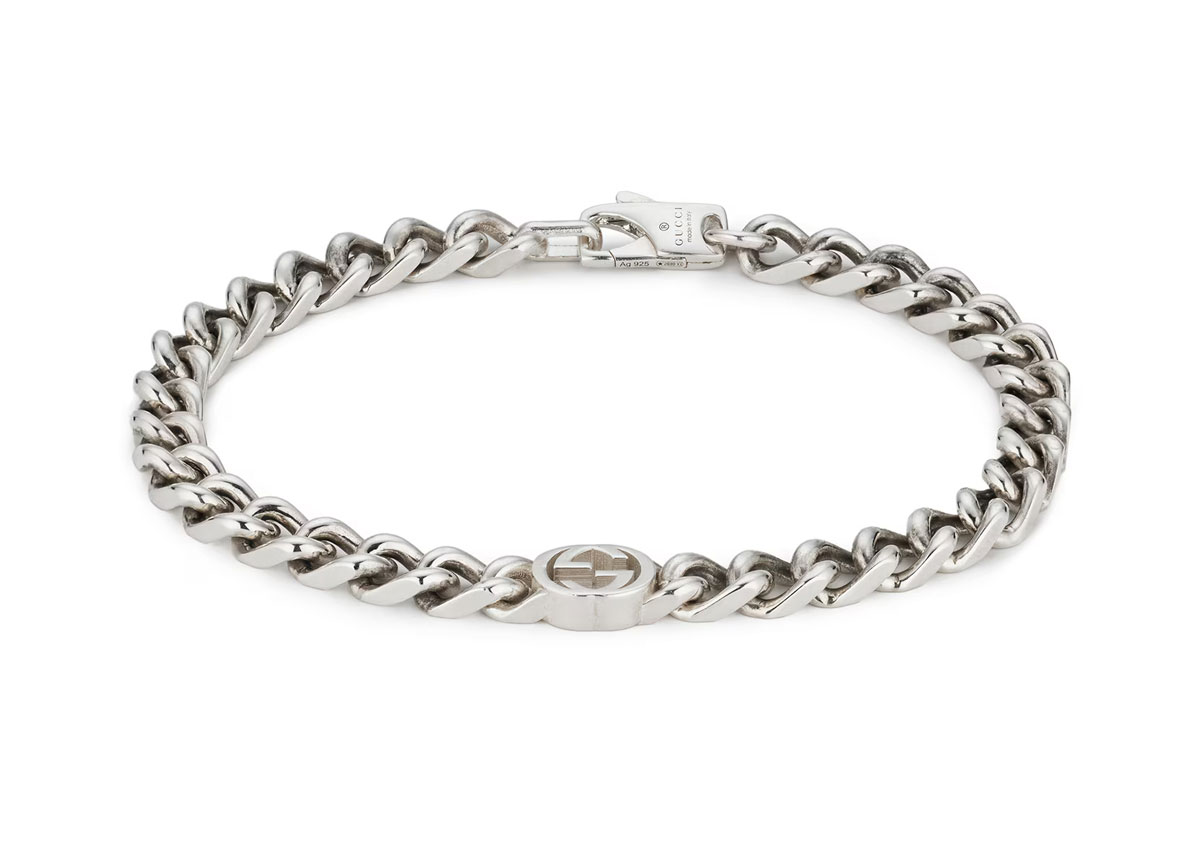 Gucci "Interlocking G" Sterling Silver Link Chain Bracelet 