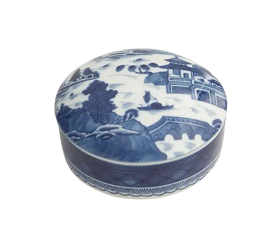 Blue Canton Round Covered Box