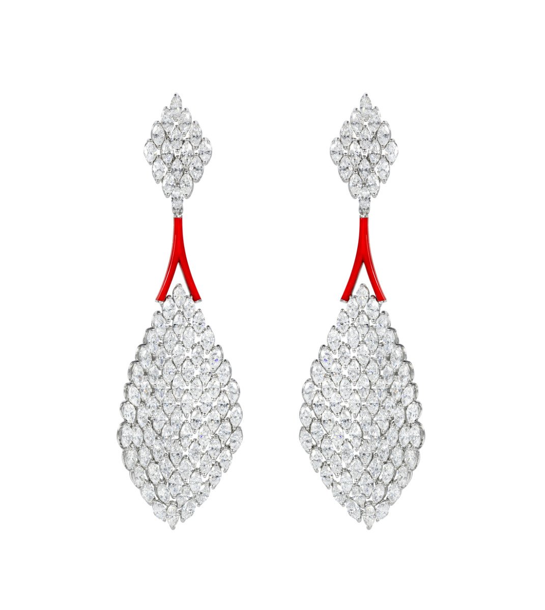 Etho Maria “Diamonds in Color” Marquise Diamond Drop Earrings in Red Ceramic and 18kt White Gold