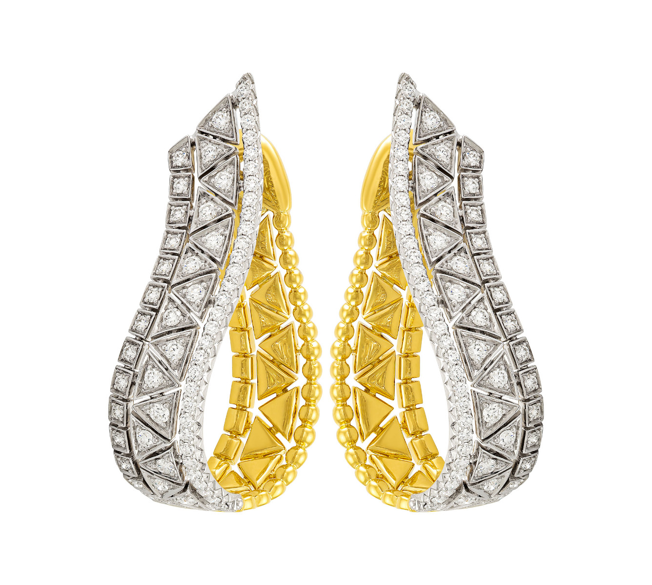 Etho Maria Diamond Hoop Drop Earrings in 18kt Yellow Gold