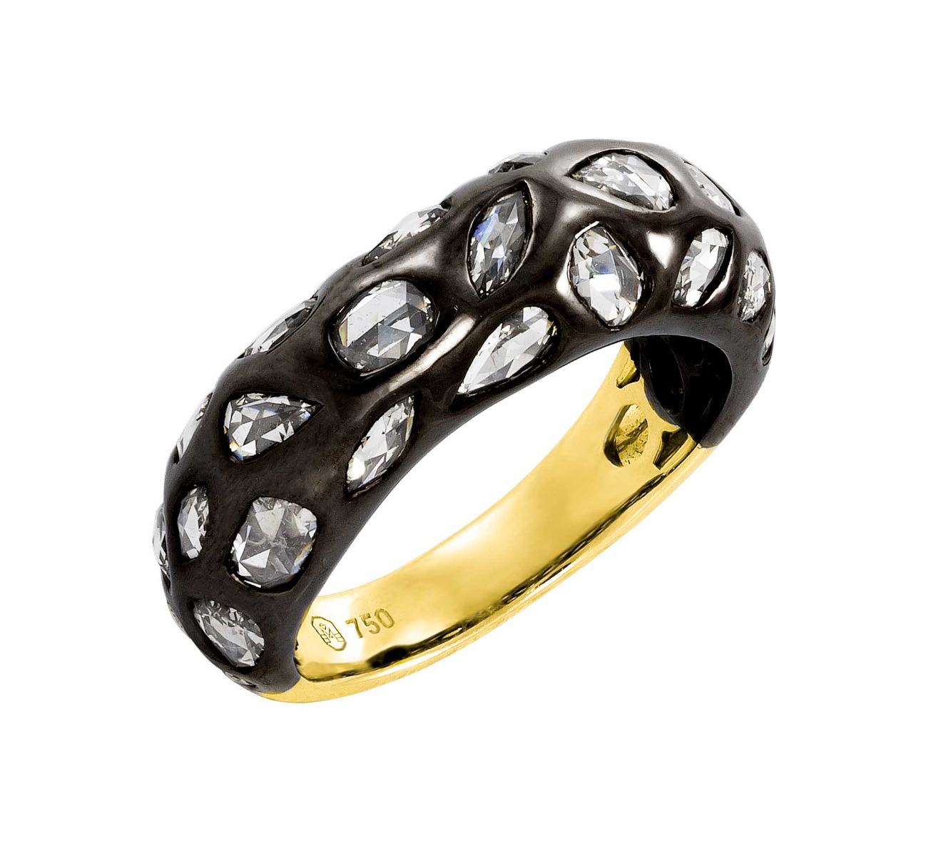Rose-Cut Diamond Ring in Blackened18kt Yellow Gold