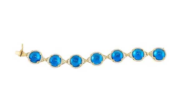 Goshwara "Rock 'N Roll" Blue Topaz Round SugarLoaf Bracelet with Diamonds