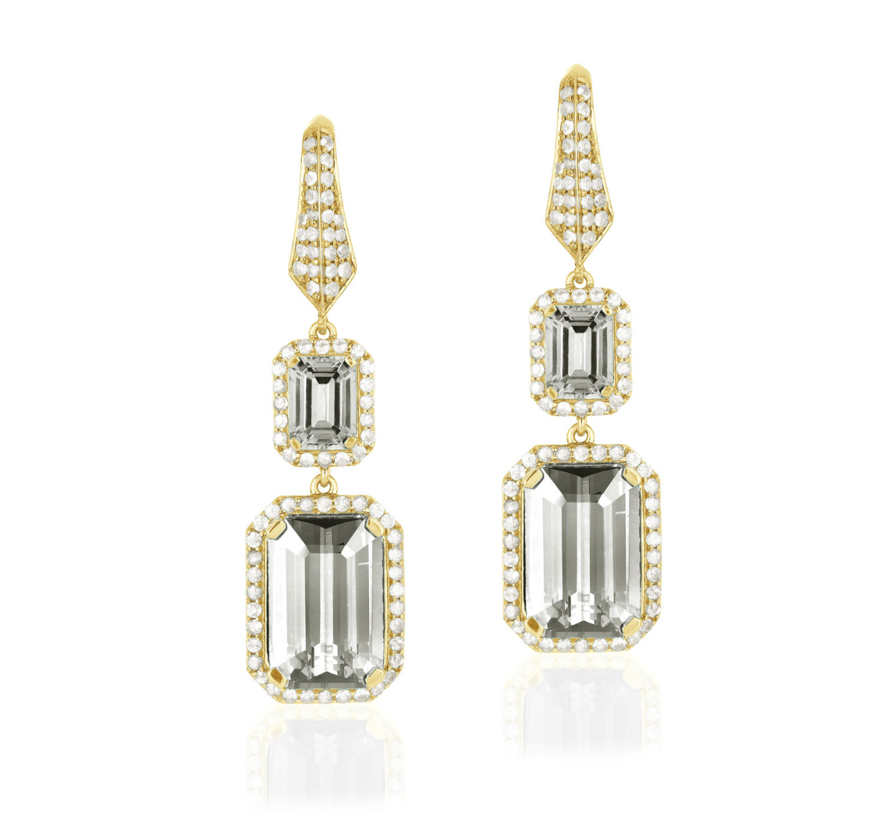 Goshwara "Rain-Forest" Rock Crystal & Diamond Earrings In 18kt Yellow Gold